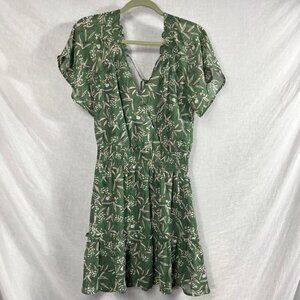 Lush Wrap Top Flutter Sleeve Midi‎ Dres Womens S Sage Green Floral Tiered Ruffle